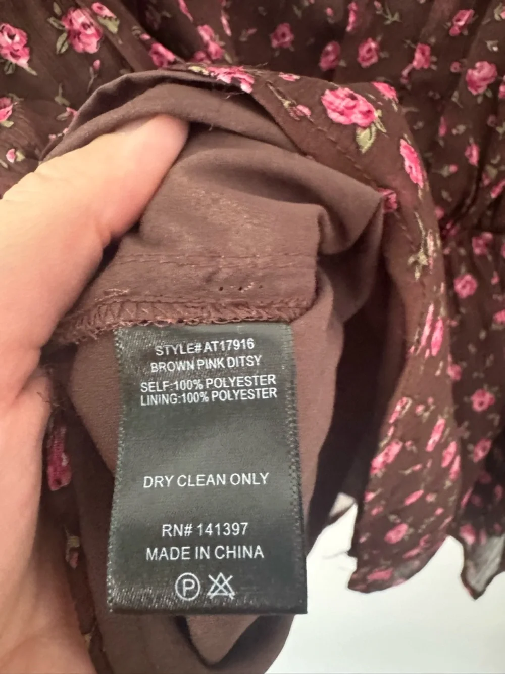 ASTR Floral Peasant Blouse in Brown with Pink Roses Medium